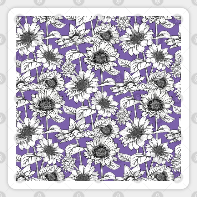 Sunflowers Line Art Pattern Sticker by Designoholic